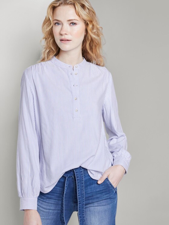Bluse mit Ballon-Ärmeln - Frauen - blue white vertical stripe Bluse mit Ballon-Ärmeln - Frauen - blue white vertical stripe - 5 - TOM TAILOR