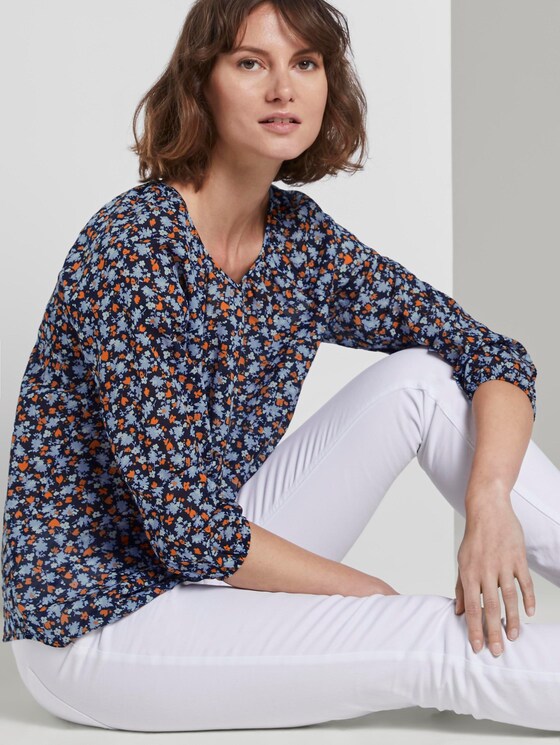 Bluse mit Raffungen - Frauen - navy floral design Bluse mit Raffungen - Frauen - navy floral design - 5 - TOM TAILOR