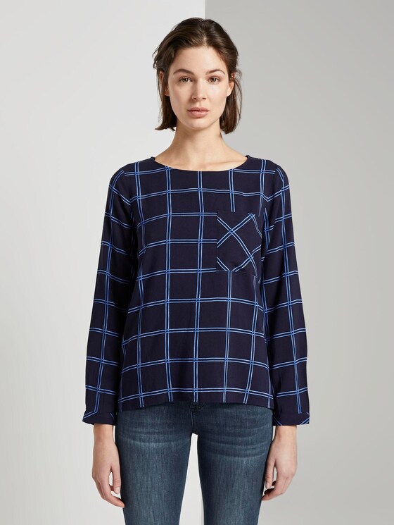 Karierte Bluse mit Brusttasche - Frauen - navy blue grid check Karierte Bluse mit Brusttasche - Frauen - navy blue grid check - 1 - TOM TAILOR
