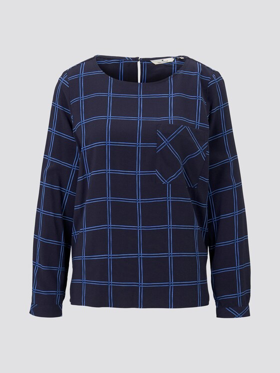 Karierte Bluse mit Brusttasche - Frauen - navy blue grid check Karierte Bluse mit Brusttasche - Frauen - navy blue grid check - 7 - TOM TAILOR