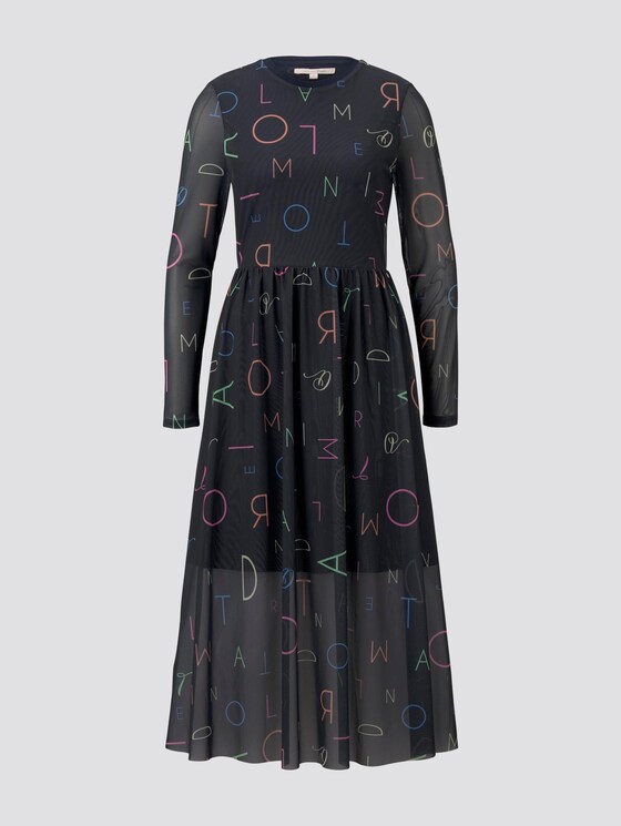 Gemustertes Midi-Kleid mit geripptem Ausschnitt - Frauen - navy letter print Gemustertes Midi-Kleid mit geripptem Ausschnitt - Frauen - navy letter print - 7 - TOM TAILOR Denim