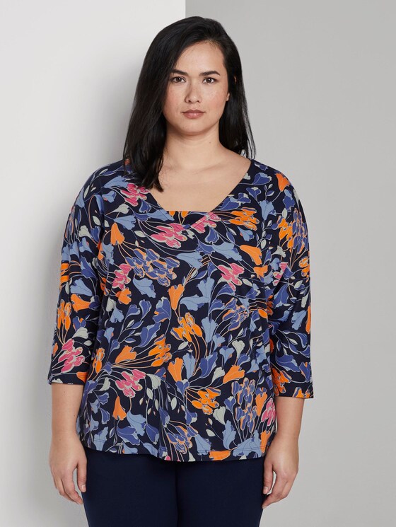 T-Shirt im Wickel-Look - Frauen - colorful blue flower print T-Shirt im Wickel-Look - Frauen - colorful blue flower print - 1 - My True Me