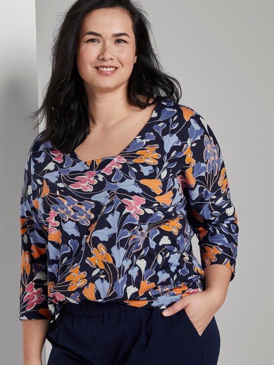 T-Shirt im Wickel-Look - Frauen - colorful blue flower print T-Shirt im Wickel-Look - Frauen - colorful blue flower print - 5 - My True Me