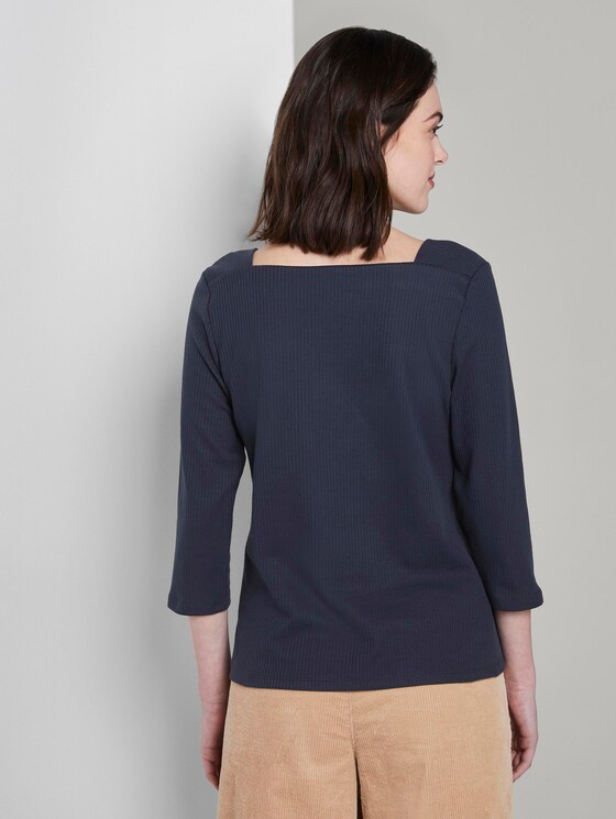 Geripptes Langarmshirt mit Carree-Ausschnitt - Frauen - Real Navy Blue Geripptes Langarmshirt mit Carree-Ausschnitt - Frauen - Real Navy Blue - 2 - TOM TAILOR Denim