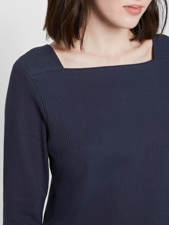 Geripptes Langarmshirt mit Carree-Ausschnitt - Frauen - Real Navy Blue Geripptes Langarmshirt mit Carree-Ausschnitt - Frauen - Real Navy Blue - 9 - TOM TAILOR Denim