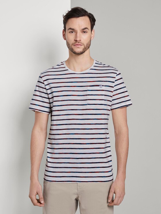 Gestreiftes T-Shirt mit Brusttasche - Männer - red spacedye stripe Gestreiftes T-Shirt mit Brusttasche - Männer - red spacedye stripe - 1 - TOM TAILOR