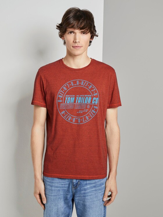 Gestreiftes T-Shirt mit Print - Männer - red overdye stripe Gestreiftes T-Shirt mit Print - Männer - red overdye stripe - 1 - TOM TAILOR