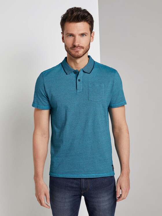 Eingefärbtes Poloshirt mit Streifenmuster - Männer - teal overdye stripe Eingefärbtes Poloshirt mit Streifenmuster - Männer - teal overdye stripe - 1 - TOM TAILOR