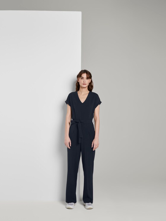 Jumpsuit mit Bindegürtel - Frauen - Sky Captain Blue Jumpsuit mit Bindegürtel - Frauen - Sky Captain Blue - 1 - TOM TAILOR