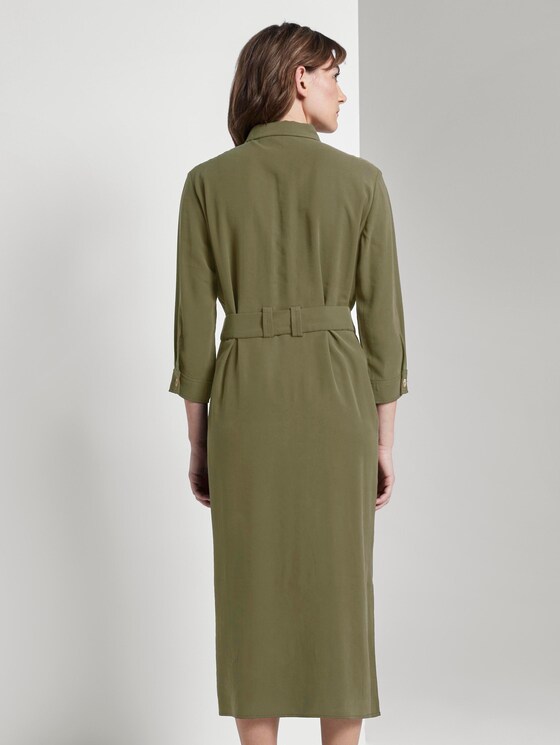 Blouse dress with a tie belt in midi length - Women - Woodland Green Blouse dress with a tie belt in midi length - Women - Woodland Green - 2 - TOM TAILOR