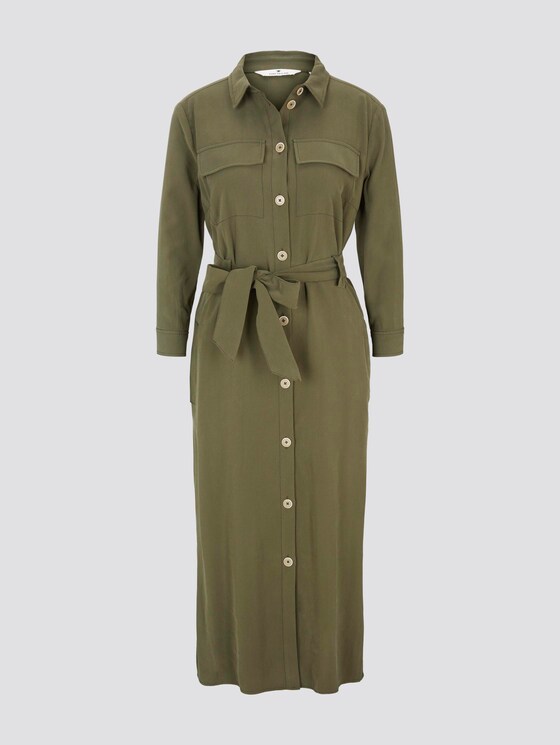 Blouse dress with a tie belt in midi length - Women - Woodland Green Blouse dress with a tie belt in midi length - Women - Woodland Green - 7 - TOM TAILOR