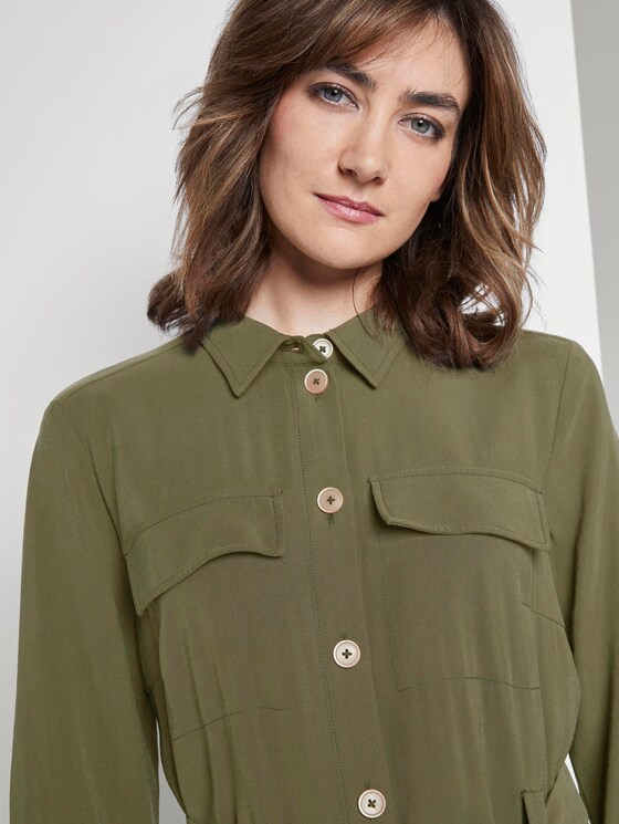 Blouse dress with a tie belt in midi length - Women - Woodland Green Blouse dress with a tie belt in midi length - Women - Woodland Green - 9 - TOM TAILOR