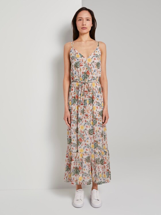Maxi Trägerkleid mit tropischem Print - Frauen - white watercolor flower design Maxi Trägerkleid mit tropischem Print - Frauen - white watercolor flower design - 1 - TOM TAILOR