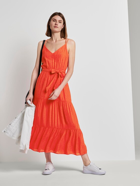 Maxi Trägerkleid mit Volants - Frauen - strong flame orange Maxi Trägerkleid mit Volants - Frauen - strong flame orange - 3 - TOM TAILOR