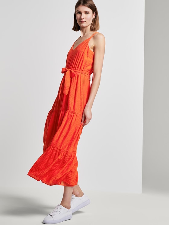 Maxi Trägerkleid mit Volants - Frauen - strong flame orange Maxi Trägerkleid mit Volants - Frauen - strong flame orange - 5 - TOM TAILOR
