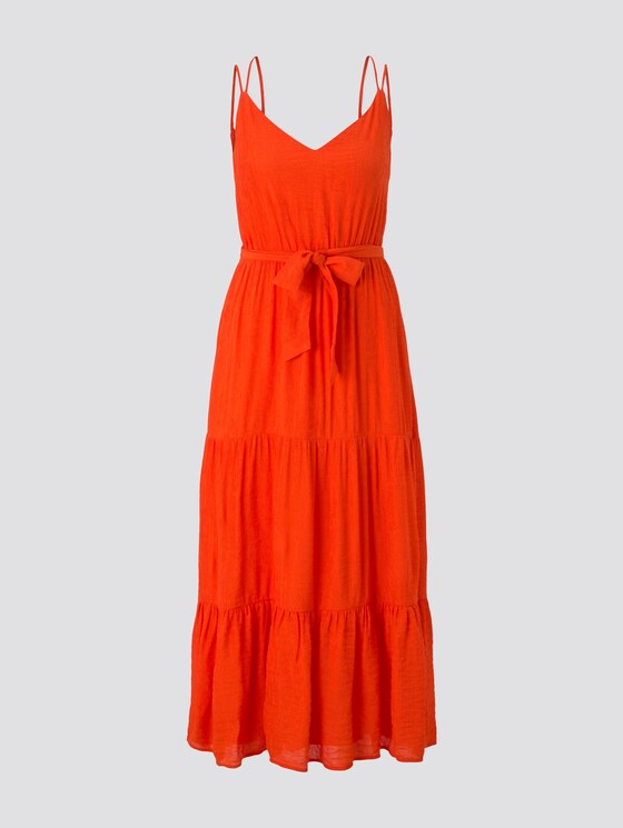 Maxi Trägerkleid mit Volants - Frauen - strong flame orange Maxi Trägerkleid mit Volants - Frauen - strong flame orange - 7 - TOM TAILOR