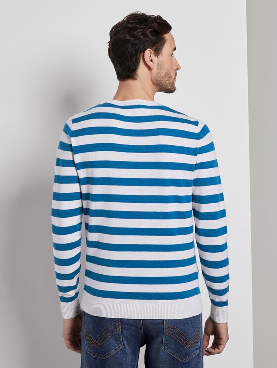 Gestreifter weicher Pullover - Männer - white blue horizontal stripe Gestreifter weicher Pullover - Männer - white blue horizontal stripe - 2 - TOM TAILOR