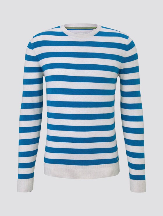 Gestreifter weicher Pullover - Männer - white blue horizontal stripe Gestreifter weicher Pullover - Männer - white blue horizontal stripe - 7 - TOM TAILOR