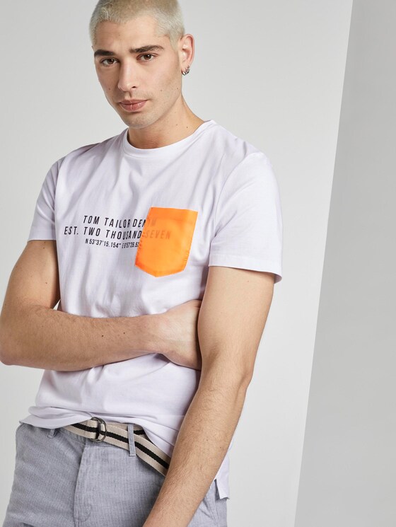 T-Shirt mit kontrastfarbener Brusttasche - Männer - White T-Shirt mit kontrastfarbener Brusttasche - Männer - White - 5 - TOM TAILOR Denim