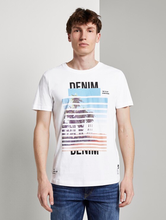 T-shirt with a palm tree print - Men - White T-shirt with a palm tree print - Men - White - 1 - TOM TAILOR Denim