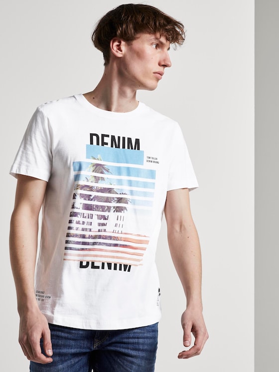 T-shirt with a palm tree print - Men - White T-shirt with a palm tree print - Men - White - 5 - TOM TAILOR Denim