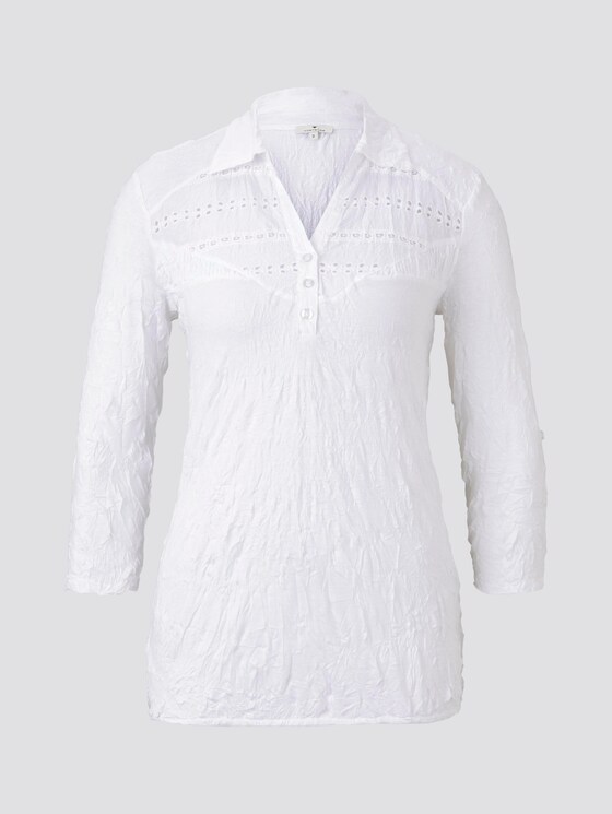 Poloshirt in Crincle-Optik mit Spitzeneinsatz - Frauen - White Poloshirt in Crincle-Optik mit Spitzeneinsatz - Frauen - White - 7 - TOM TAILOR