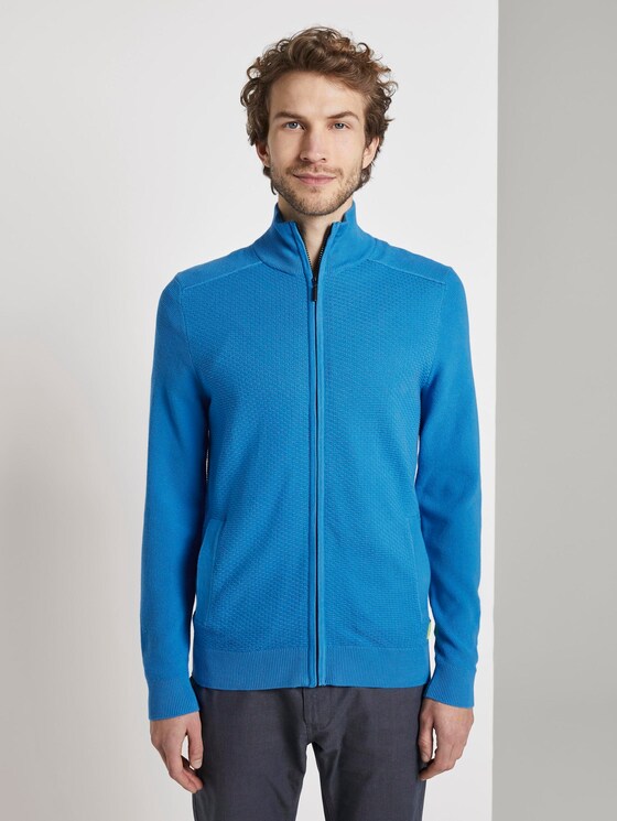 Strickjacke mit Stehkragen im Struktur-Mix - Männer - brilliant middle blue Strickjacke mit Stehkragen im Struktur-Mix - Männer - brilliant middle blue - 1 - TOM TAILOR
