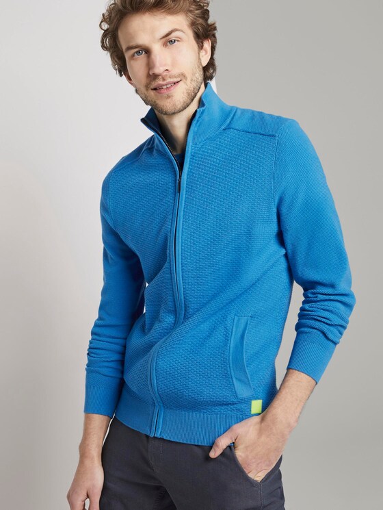 Strickjacke mit Stehkragen im Struktur-Mix - Männer - brilliant middle blue Strickjacke mit Stehkragen im Struktur-Mix - Männer - brilliant middle blue - 5 - TOM TAILOR
