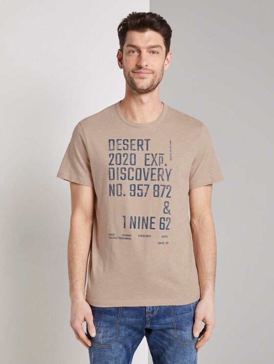 Meliertes T-Shirt mit Print - Männer - Silver Ecru Meliertes T-Shirt mit Print - Männer - Silver Ecru - 1 - TOM TAILOR