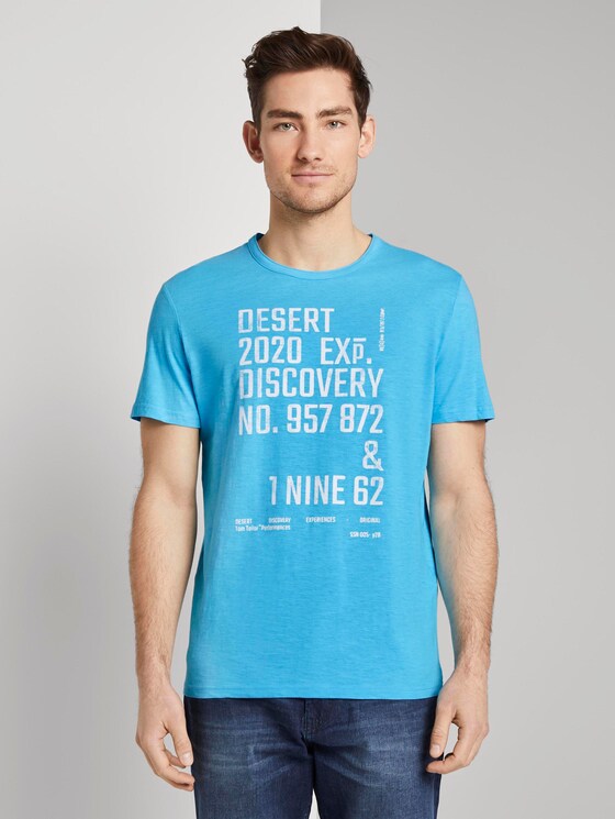 Meliertes T-Shirt mit Print - Männer - aquarius turquoise Meliertes T-Shirt mit Print - Männer - aquarius turquoise - 1 - TOM TAILOR