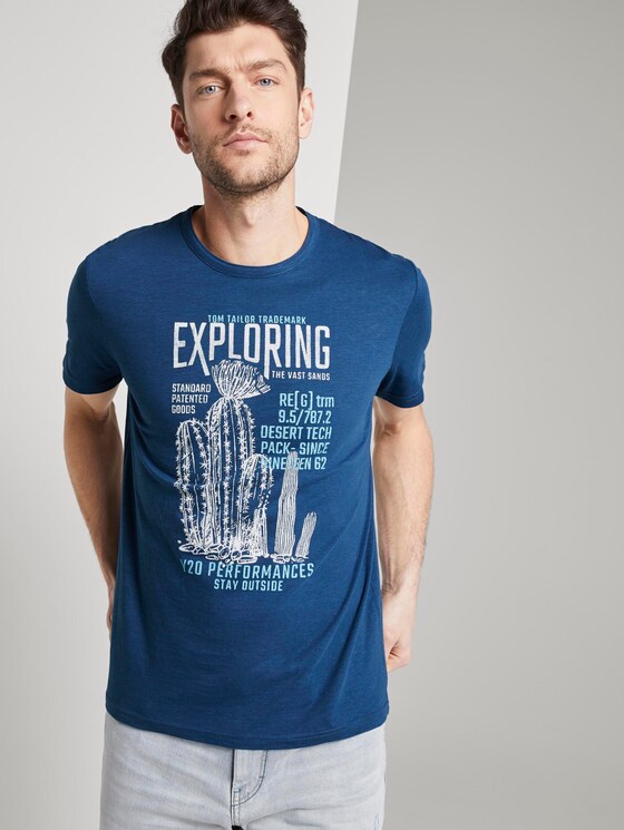 Mottled T-shirt with a print - Men - after dark blue Mottled T-shirt with a print - Men - after dark blue - 5 - TOM TAILOR