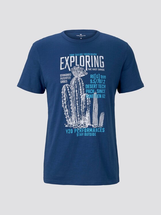 Mottled T-shirt with a print - Men - after dark blue Mottled T-shirt with a print - Men - after dark blue - 7 - TOM TAILOR