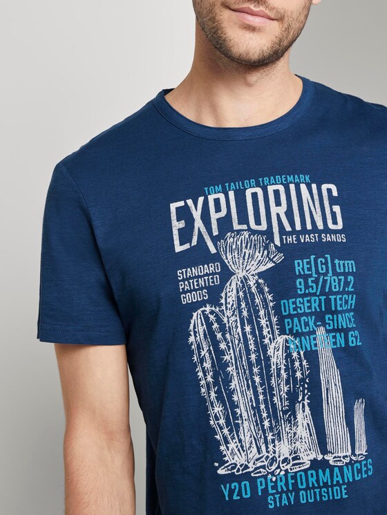 Mottled T-shirt with a print - Men - after dark blue Mottled T-shirt with a print - Men - after dark blue - 9 - TOM TAILOR
