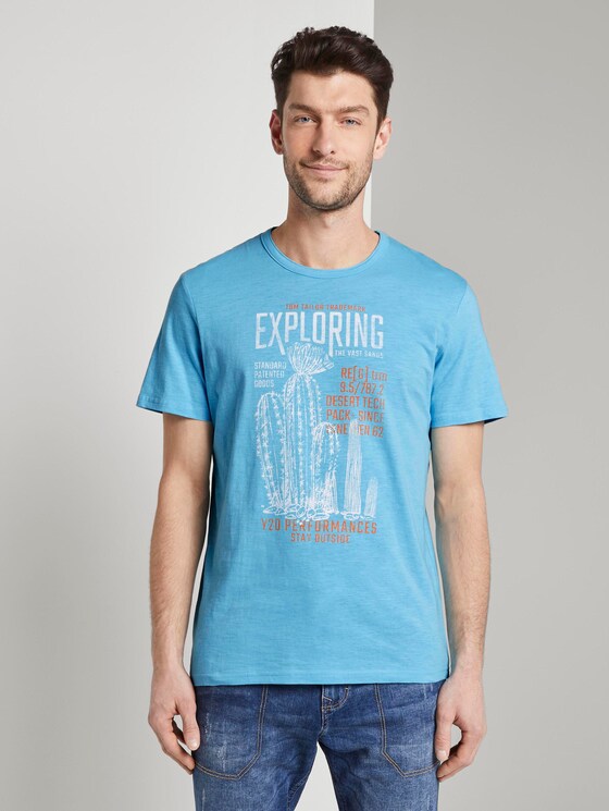 Meliertes T-Shirt mit Print - Männer - crystal sea blue Meliertes T-Shirt mit Print - Männer - crystal sea blue - 1 - TOM TAILOR