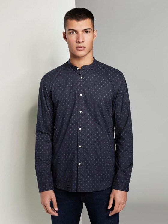 Gemustertes Hemd mit Mao-Kragen - Männer - navy diamond dot print Gemustertes Hemd mit Mao-Kragen - Männer - navy diamond dot print - 1 - TOM TAILOR Denim