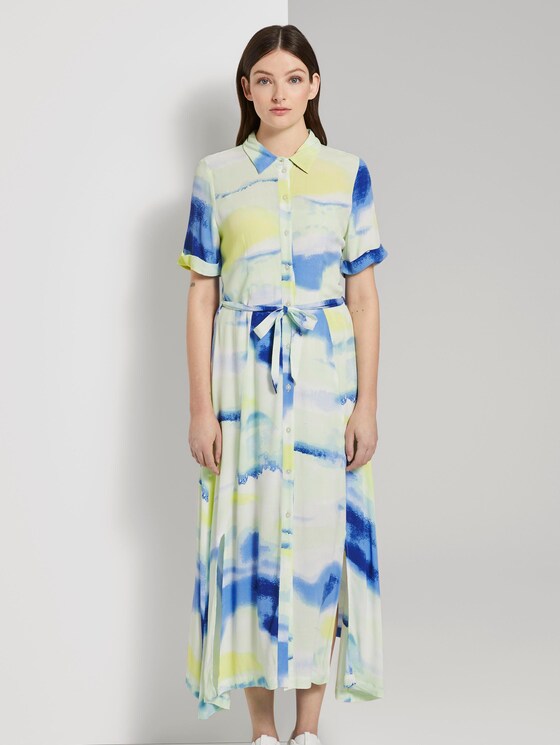Batik-Midikleid mit Schllitzen - Frauen - green blue watercolor print Batik-Midikleid mit Schllitzen - Frauen - green blue watercolor print - 1 - TOM TAILOR Denim