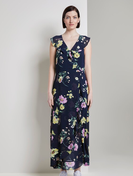 Volantkleid in Maxi-Länge mit floralem Print - Frauen - navy blue flower print Volantkleid in Maxi-Länge mit floralem Print - Frauen - navy blue flower print - 1 - TOM TAILOR Denim