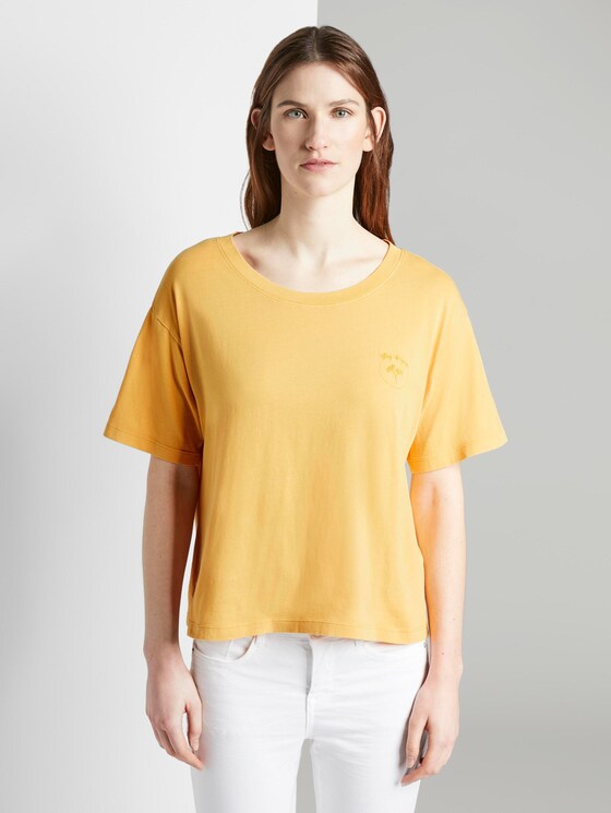 T-Shirt in Farbwaschung mit kleinem Print - Frauen - deep golden yellow T-Shirt in Farbwaschung mit kleinem Print - Frauen - deep golden yellow - 1 - TOM TAILOR