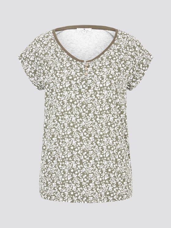 Gemustertes T-Shirt mit Henley-Ausschnitt - Frauen - khaki offwhite floral design Gemustertes T-Shirt mit Henley-Ausschnitt - Frauen - khaki offwhite floral design - 7 - TOM TAILOR