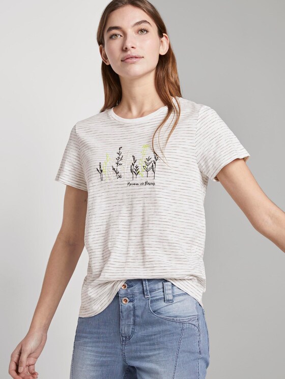 Gestreiftes T-Shirt mit floralem Print - Frauen - offwhite olive thin stripe Gestreiftes T-Shirt mit floralem Print - Frauen - offwhite olive thin stripe - 5 - TOM TAILOR