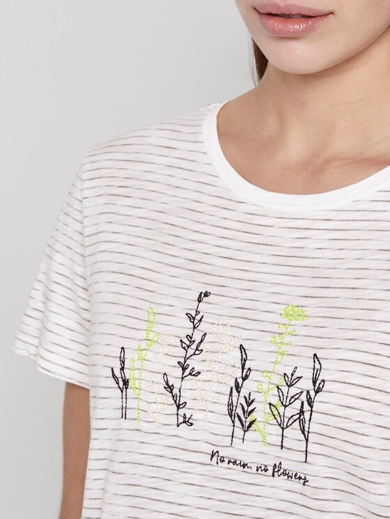Gestreiftes T-Shirt mit floralem Print - Frauen - offwhite olive thin stripe Gestreiftes T-Shirt mit floralem Print - Frauen - offwhite olive thin stripe - 9 - TOM TAILOR
