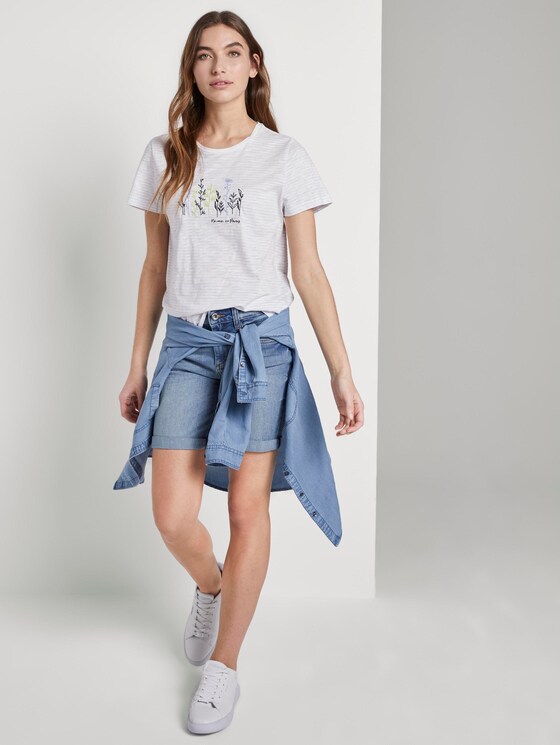 Gestreiftes T-Shirt mit floralem Print - Frauen - offwhite blue thin stripe Gestreiftes T-Shirt mit floralem Print - Frauen - offwhite blue thin stripe - 3 - TOM TAILOR