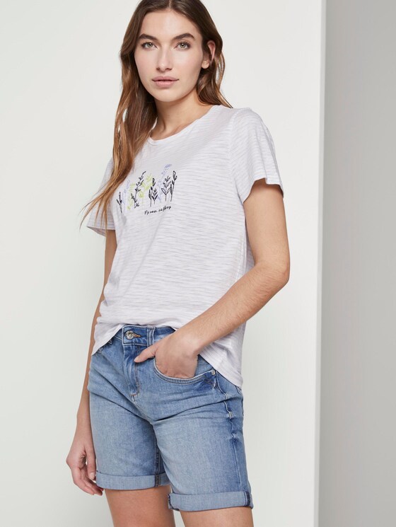 Gestreiftes T-Shirt mit floralem Print - Frauen - offwhite blue thin stripe Gestreiftes T-Shirt mit floralem Print - Frauen - offwhite blue thin stripe - 5 - TOM TAILOR