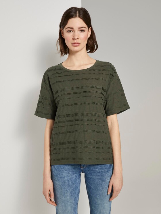 Oversized T-shirt with a textured pattern - Women - Woodland Green Oversized T-shirt with a textured pattern - Women - Woodland Green - 1 - TOM TAILOR