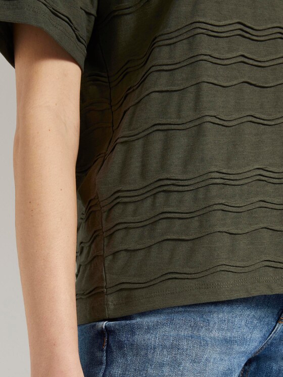 Oversized T-shirt with a textured pattern - Women - Woodland Green Oversized T-shirt with a textured pattern - Women - Woodland Green - 10 - TOM TAILOR