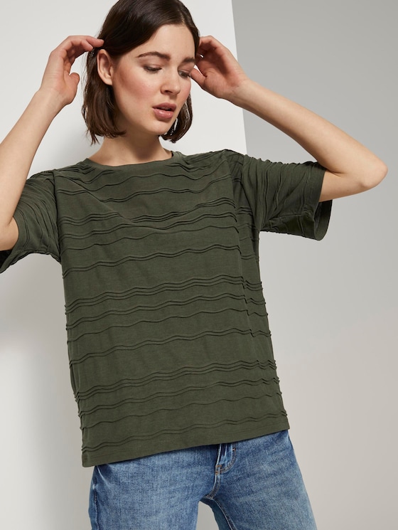 Oversized T-shirt with a textured pattern - Women - Woodland Green Oversized T-shirt with a textured pattern - Women - Woodland Green - 5 - TOM TAILOR