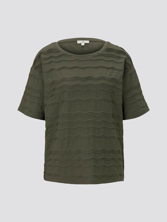 Oversized T-shirt with a textured pattern - Women - Woodland Green Oversized T-shirt with a textured pattern - Women - Woodland Green - 7 - TOM TAILOR