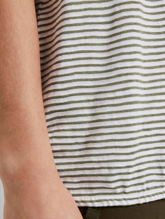 Gestreiftes T-Shirt mit elastischem Bund - Frauen - offwhite khaki stripe Gestreiftes T-Shirt mit elastischem Bund - Frauen - offwhite khaki stripe - 10 - TOM TAILOR