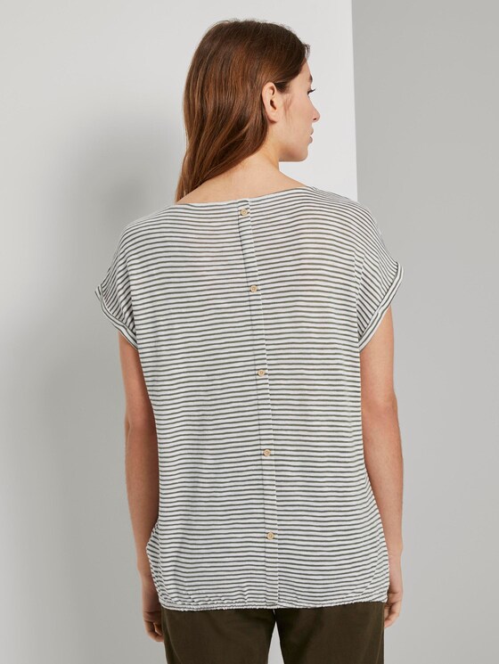 Gestreiftes T-Shirt mit elastischem Bund - Frauen - offwhite khaki stripe Gestreiftes T-Shirt mit elastischem Bund - Frauen - offwhite khaki stripe - 2 - TOM TAILOR