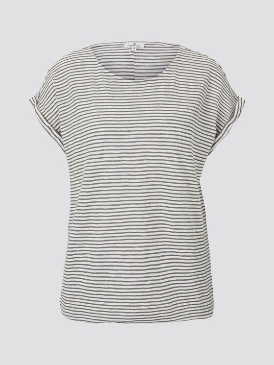 Gestreiftes T-Shirt mit elastischem Bund - Frauen - offwhite khaki stripe Gestreiftes T-Shirt mit elastischem Bund - Frauen - offwhite khaki stripe - 7 - TOM TAILOR